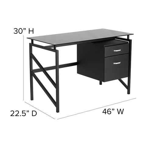 Black Glass 2 Drawer Desk