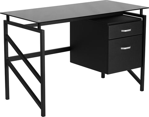 Black Glass 2 Drawer Desk