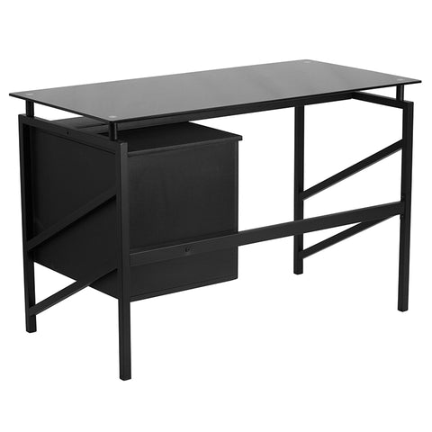 Black Glass 2 Drawer Desk