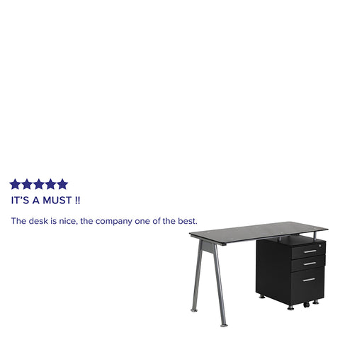 Black Glass 3 Drawer Desk