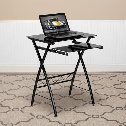 Black Glass Keyboard Tray Desk