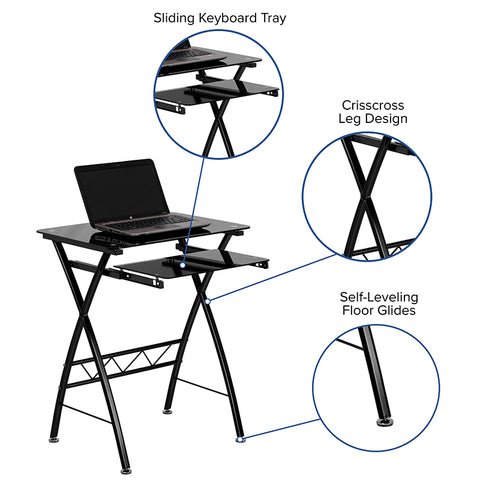 Black Glass Keyboard Tray Desk