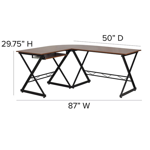 Teakwood L-Shape Keyboard Desk