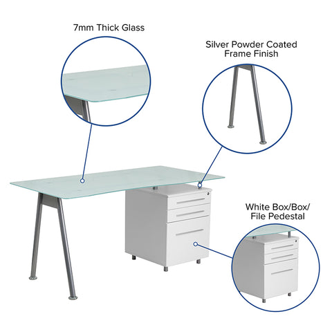 Glass 3 Drawer Pedestal Desk