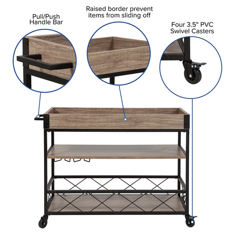 Oak Wood Kitchen Bar Cart