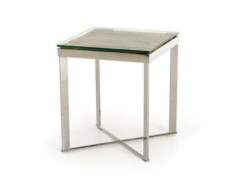 22" Mosaic Wood Steel and Glass End Table