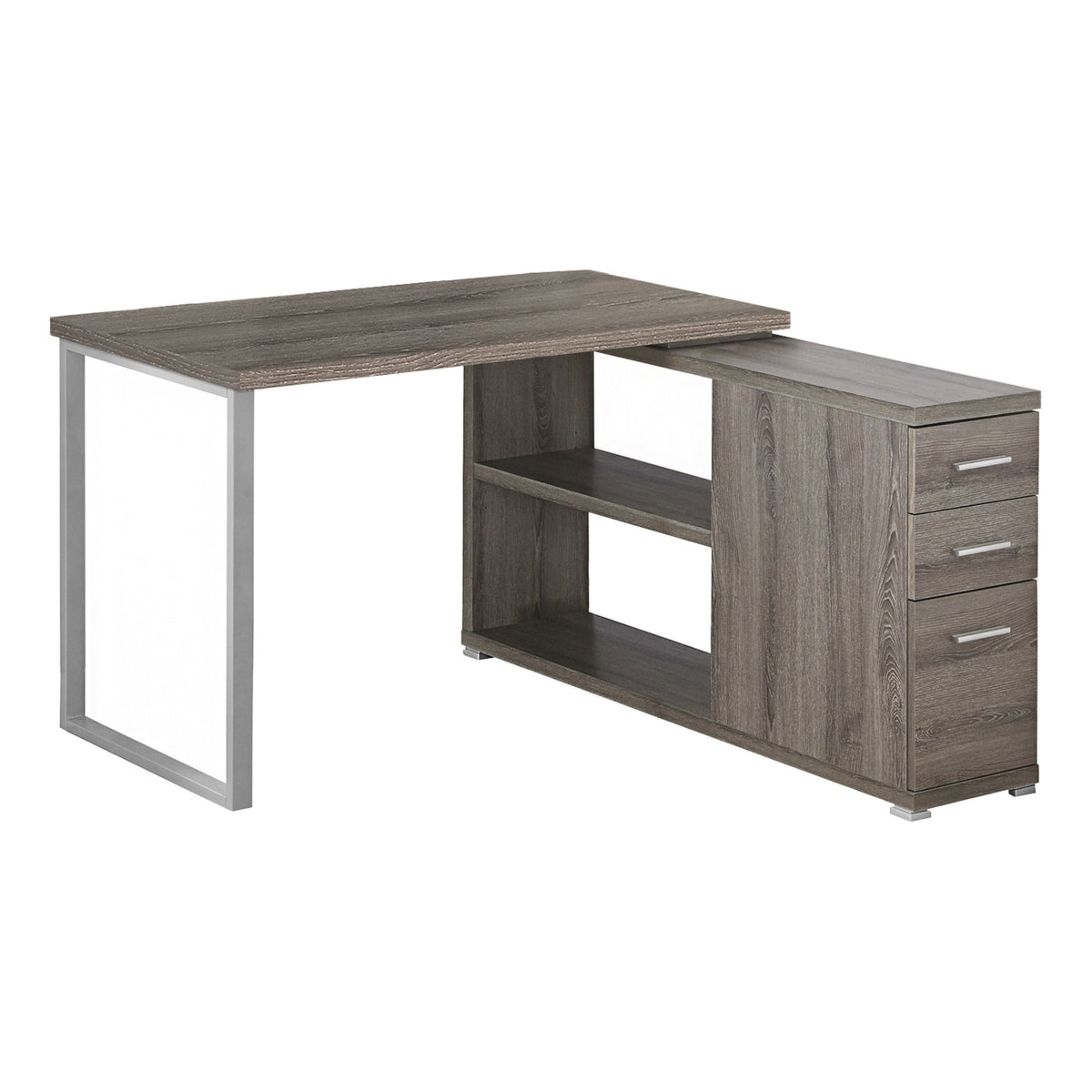 47.25" x 47.25" x 29.5" Dark Taupe Silver Particle Board Hollow Core Metal Computer Desk With A Hollow Core