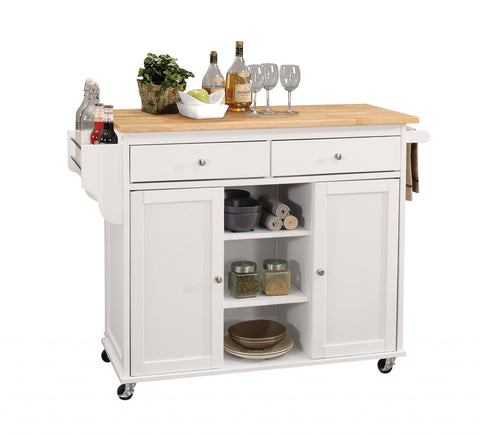 47" X 18" X 34" Natural And White Kitchen Island