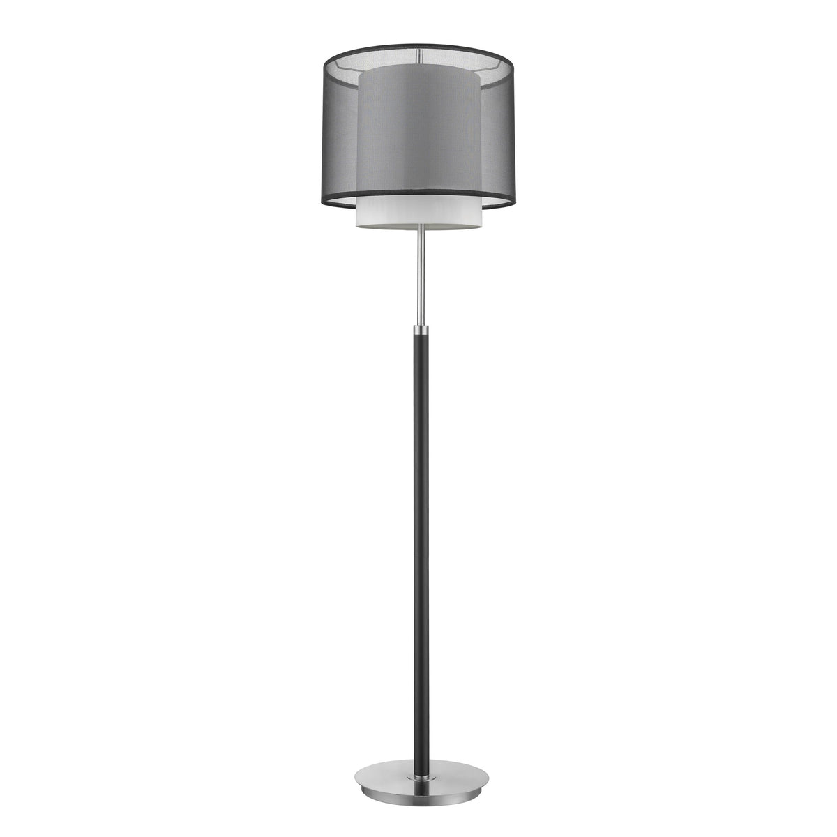 Roosevelt 1-Light Espresso And Brushed Nickel Floor Lamp With Smoke Gray Shantung Two Tier Shade