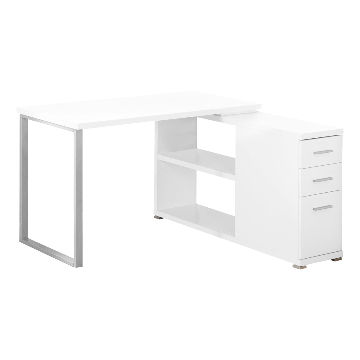 47.25" x 47.25" x 29.5" White Silver Particle Board Hollow Core Metal Computer Desk With A Hollow Core