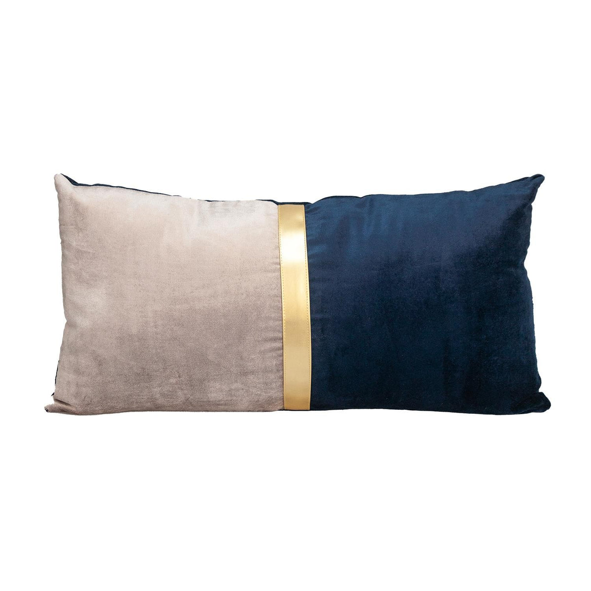 Beige Gold and Blue Tufted Velvet Lumbar Pillow