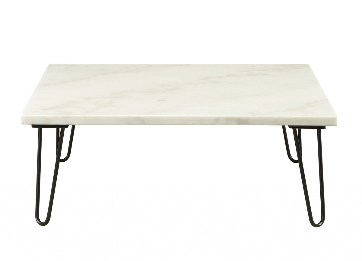 40" X 40" X 15" Real Marble And Black Coffee Table