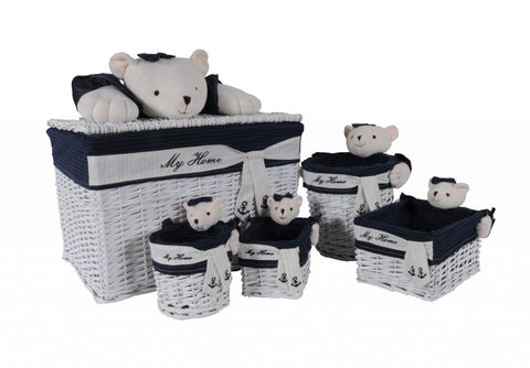 15.5" x 23.5" x 22" WhiteBlueRectangularBear Design Basket Set of 5