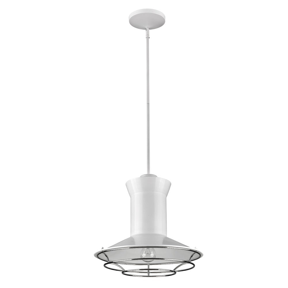 Newport 1-Light White Pendant With Polished Nickel Louver