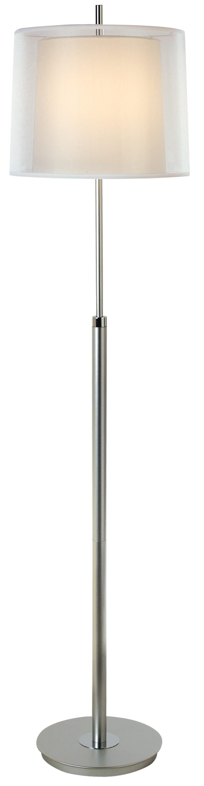 Nimbus 1-Light Metallic Silver And Polished Chrome Floor Lamp With Sheer Snow Double Shantung Shade