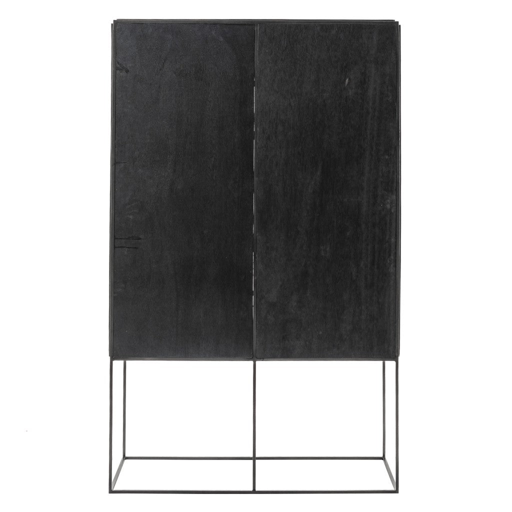 Modern Rustic Black and Natural Tall Accent Cabinet