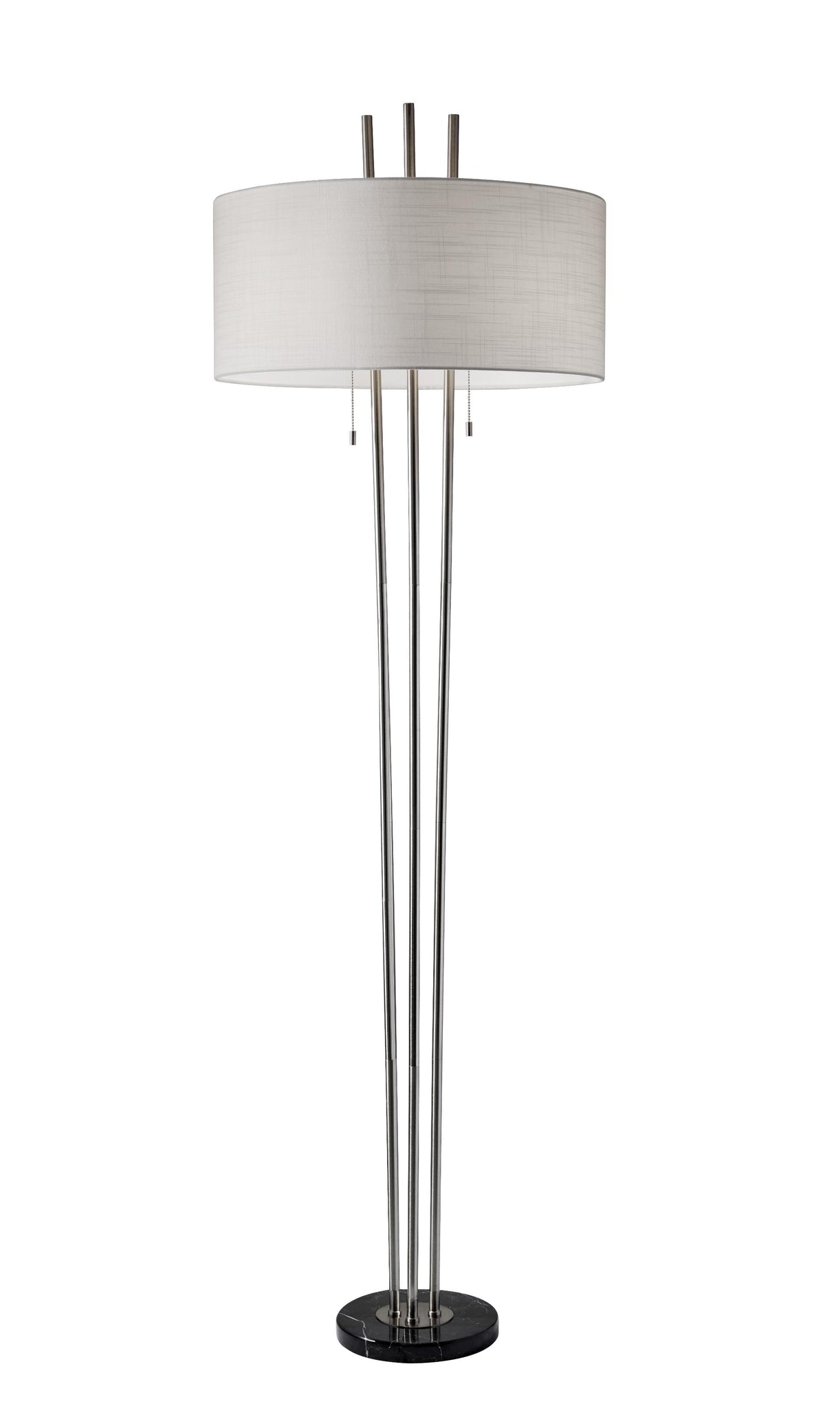 Triple Steel Pole Floor Lamp with Stylish Floating White Fabric Shade Silhouette