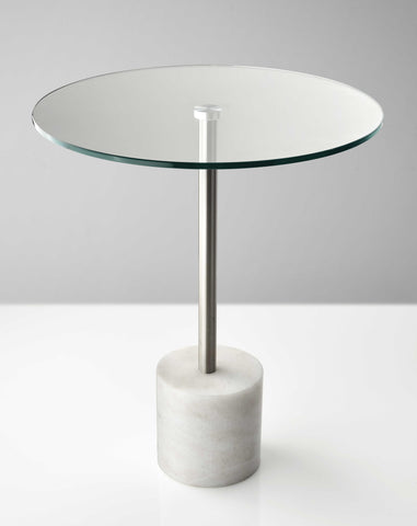 Steel White Marble and Glass End or Side Table