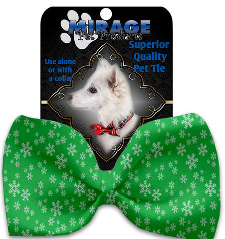 Green And White Snowflakes Pet Bow Tie