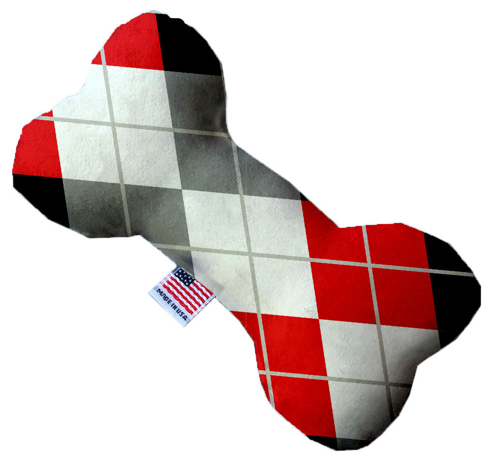 Red And Grey Argyle 8 Inch Bone Dog Toy