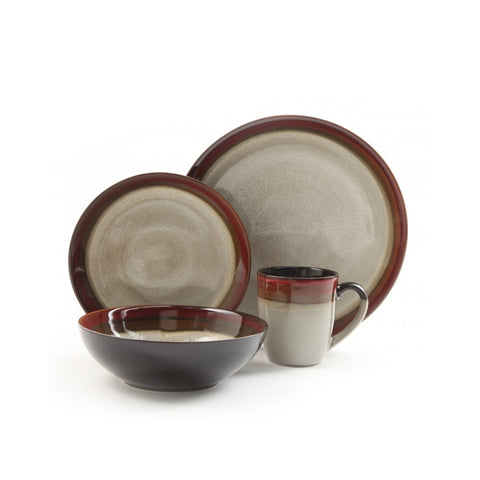 Gibson Couture Bands 16 Piece Stoneware Dinnerware Set In Cream And Red Band