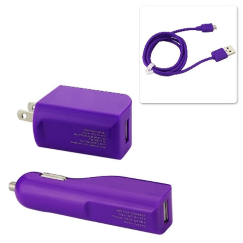 Reiko Micro 1 Amp 3-in-1 Car Charger Wall Adapter With Usb Cable In Purple