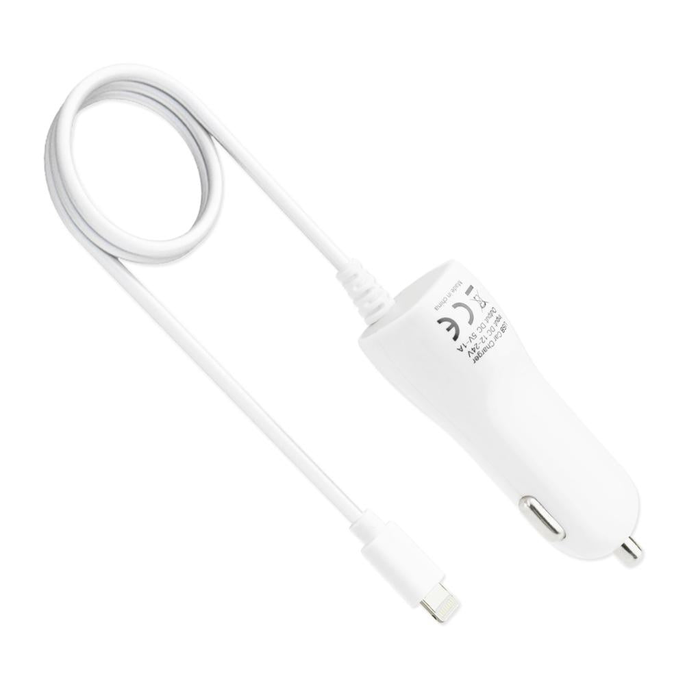 Reiko 8pin Car Charger With Built In Usb Cable In White For Iphone 6/ 6s/ 6 Plus/ 6s Plus/ Iphone 7/ Iphone 7 Plus