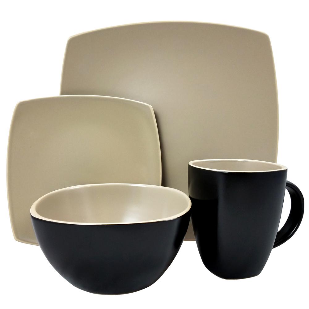 Gibson Home Infinite Glaze Matte 16 Piece Soft Square Stoneware Dinnerware Set In Khaki Brown