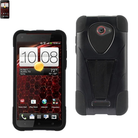 Reiko Htc Droid Dna Hybrid Heavy Duty Case With Kickstand In Black