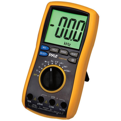 Pyle Pdmt38 Digital Lcd Ac, Dc, Volt, Current, Resistance And Range Multimeter With Rubber Case, Test Leads And Stand