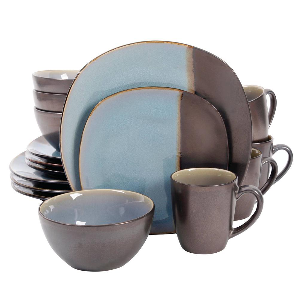 Gibson Volterra 16 Piece Soft Square Stoneware Dinnerware Set In Teal