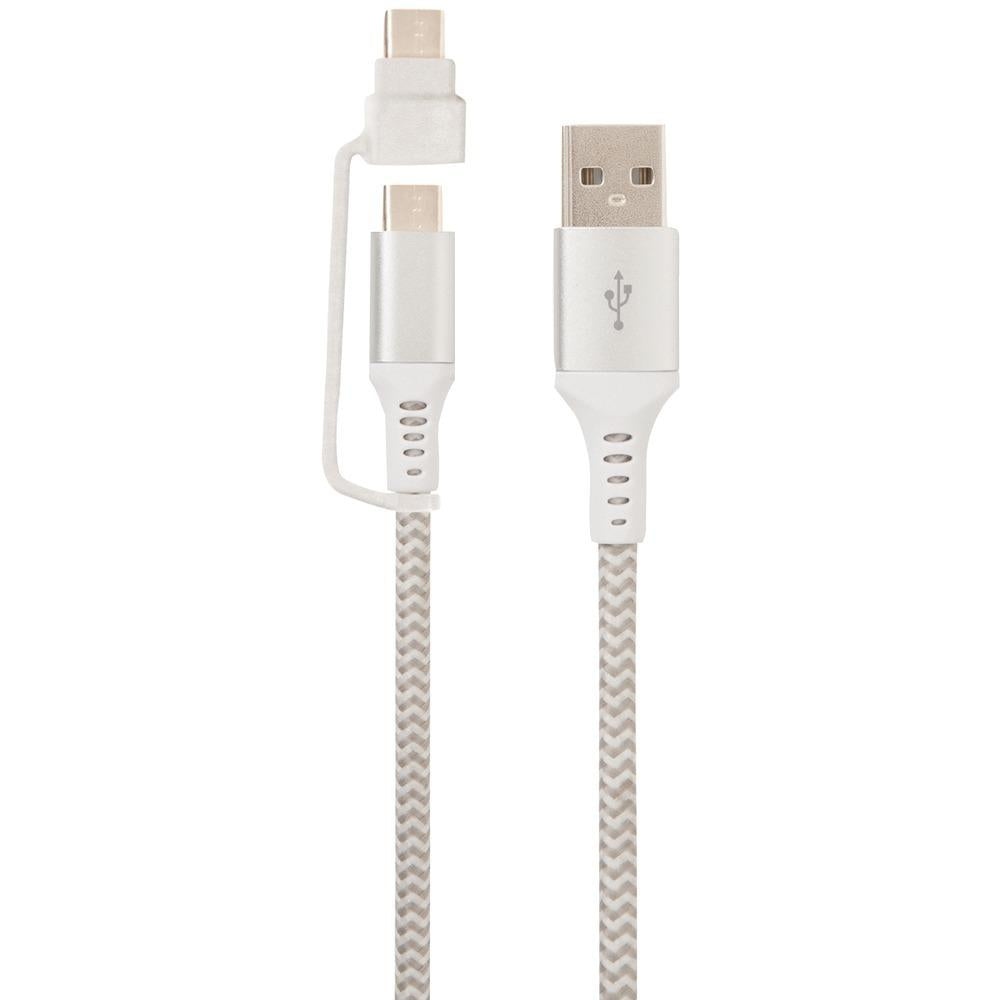 Helix Usb-a To Usb-c Cable With Micro Usb Adapter&#44; 10ft (white) Emthacm10wt