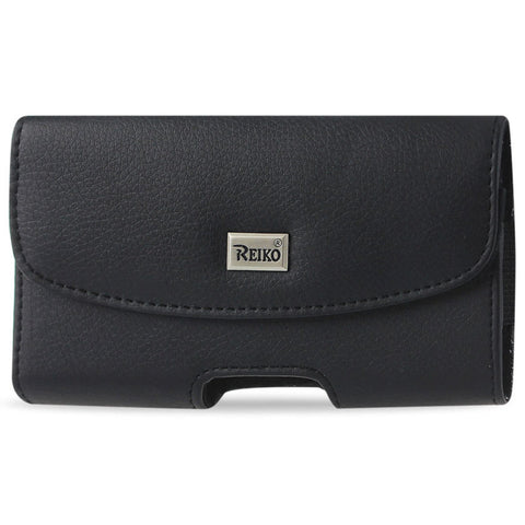 Reiko Horizontal Leather Pouch With Embossed Logo In Black (6.1x3.3x0.5 Inches)