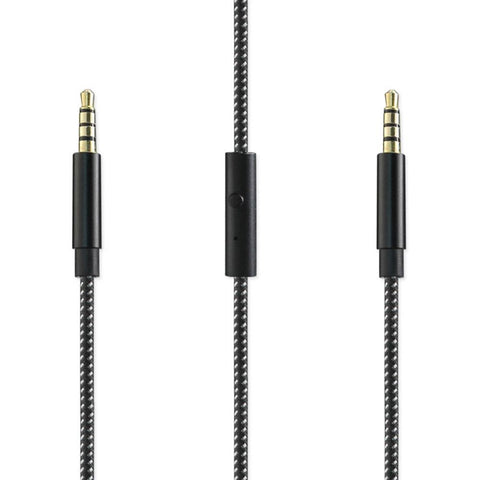 Reiko 3.5mm Nylon Braided Stereo Audio Aux Cable With Microphone 4ft In Black