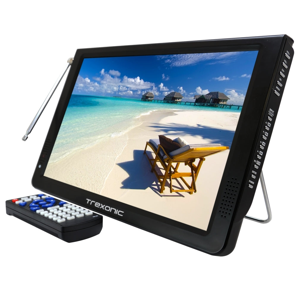 Reconditioned Trexonic Portable Ultra Lightweight Rechargeable Widescreen 12 Led Tv With Hdmi,  Sd, Mmc, Usb, Vga,  Headphone Jack, Av Inputs And Output And Built-in Digital Tuner And Detachable Antenna