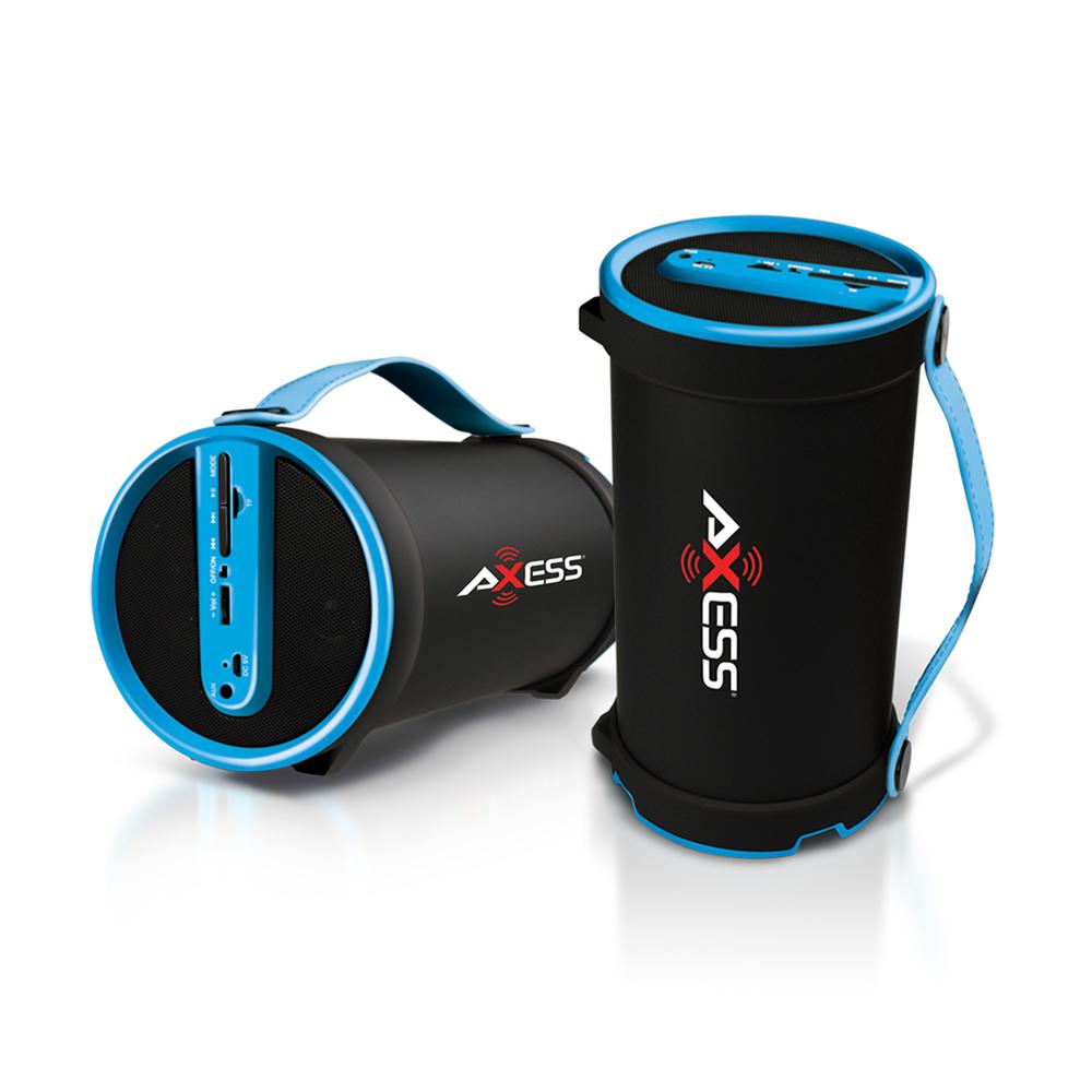 Axess Portable Bluetooth 2.1 Hi-fi Cylinder Speaker W/sd Card, Aux &amp; Fm Inputs, 4 Sub.-blue