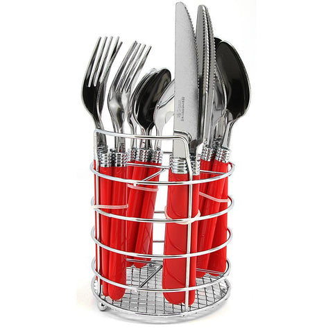 Gibson Sensations Ii 16 Piece Stainless Steel Flatware Set With Red Handles And Chrome Caddy