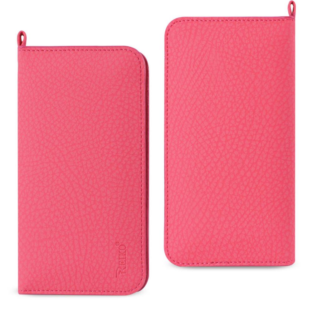 Reiko Universal Wallet Phone Case With Side Pockets And Magnetic Flap For Samsung Note 5 (6.180x3.15x0.45 Inches) In Hot Pink