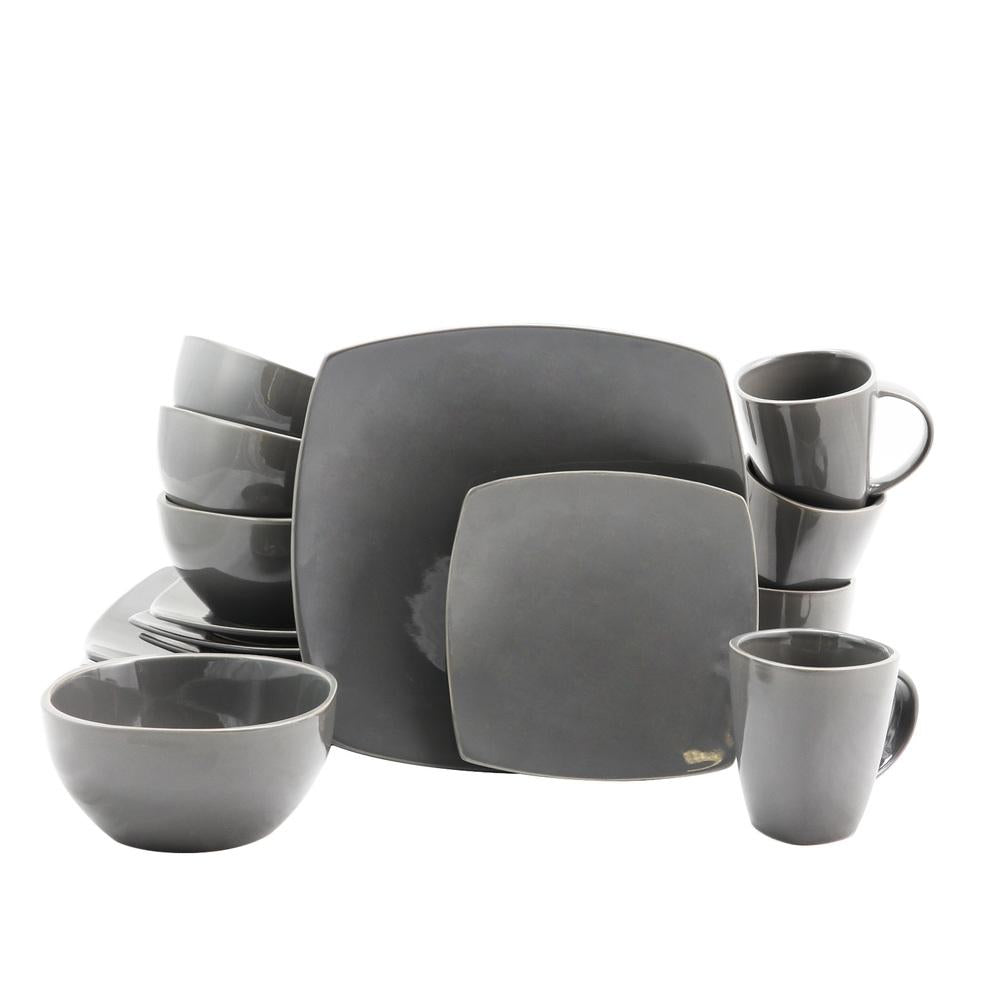 Gibson Home Soho Lounge Square Dinnerware Set In Gray, Set Of 16 Piece