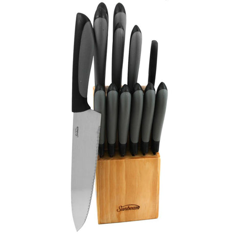 Sunbeam Durant 14 Piece Stainless Steel Cutlery Set In Black With Wood Block