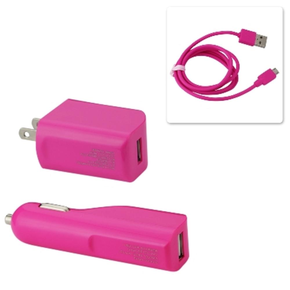 Reiko Micro 1 Amp 3-in-1 Car Charger Wall Adapter With Usb Cable In Hot Pink