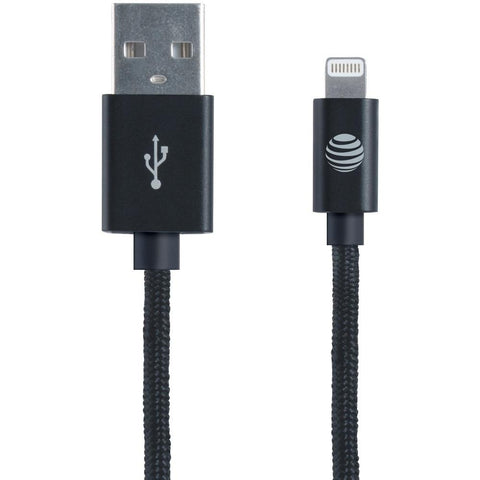 At&amp;amp;t Charge &amp;amp; Sync Braided Usb To Lightning Cable&#44; 4ft (black) Wacsc03blgt