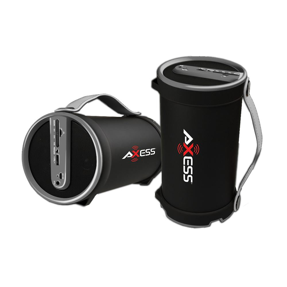 Axess Portable Bluetooth 2.1 Hi-fi Cylinder Speaker W/sd Card, Aux &amp; Fm Inputs, 4 Sub.-gray