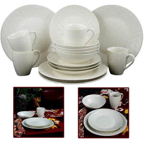 Elama Ivory Terrace 16 Piece Textured Dinnerware Set