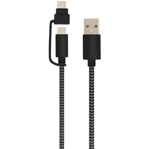 Helix Usb-a To Usb-c Cable With Micro Usb Adapter&#44; 5ft (black) Emthacmblk