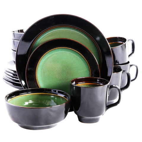 Bella Galleria 16 Piece Reactive Dinnerware Set In Green And Black