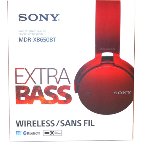 Sony Xb650bt Extra Bass Bluetooth Headphones - Stereo - Red - Wireless - Bluetooth - 24 Ohm - 20 Hz - 20 Khz - Over-the-head - Binaural - Circumaural