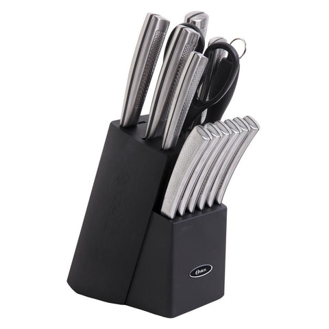 Oster Wellisford 14 Piece Stainless Steel Cutlery Set With Black Rubber Wood Block