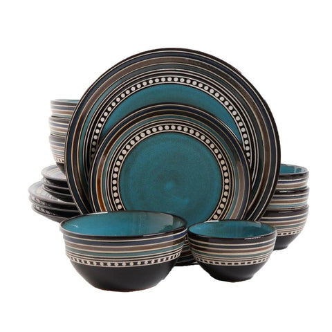 Gibson Elite Caf&eacute; Versailles 16 Piece Double Bowl Dinnerware Set - Blue