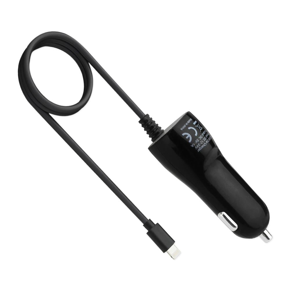 Reiko 8pin Car Charger With Built In Usb Cable In Black For Iphone 6/ 6s/ 6 Plus/ 6s Plus/ Iphone 7/ Iphone 7 Plus